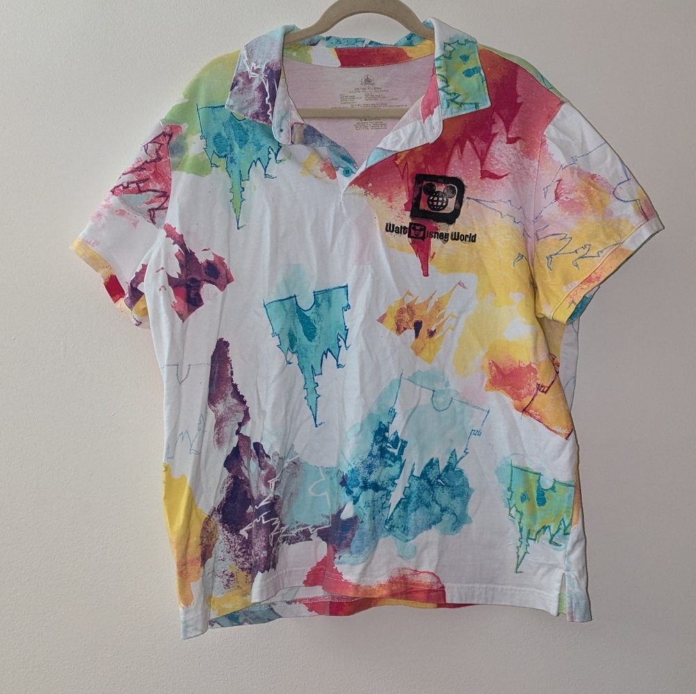 Disney World Watercolor Castle Men's XL Polo